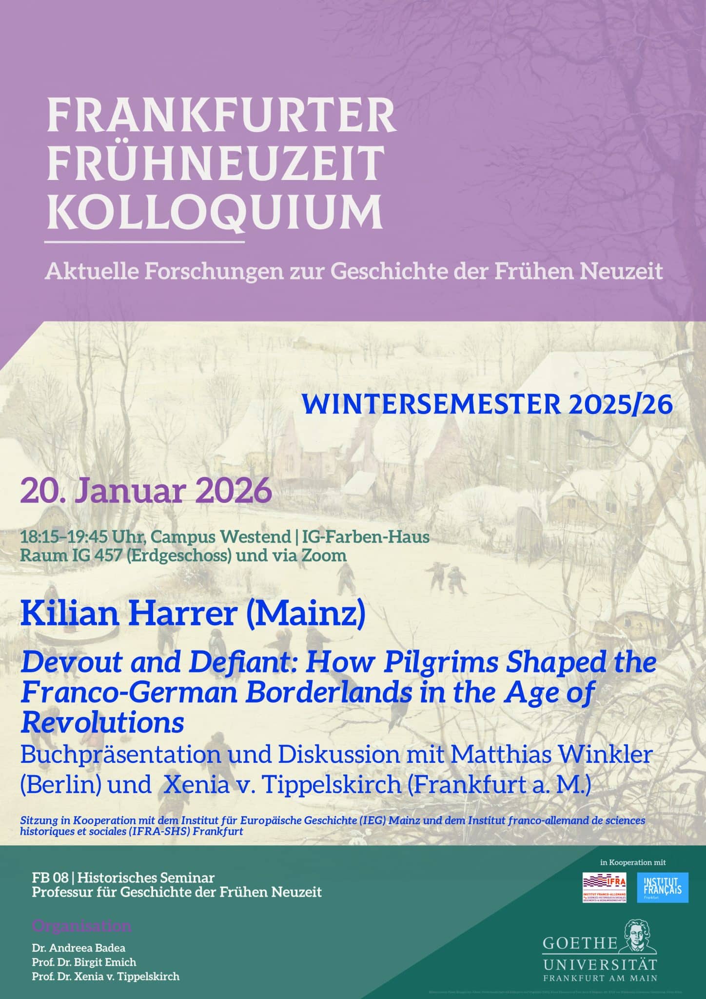 Poster zu Buchpräsentation Devout and Defiant How Pilgrims Shaped the Franco-German Borderlands in the Age of Revolutions